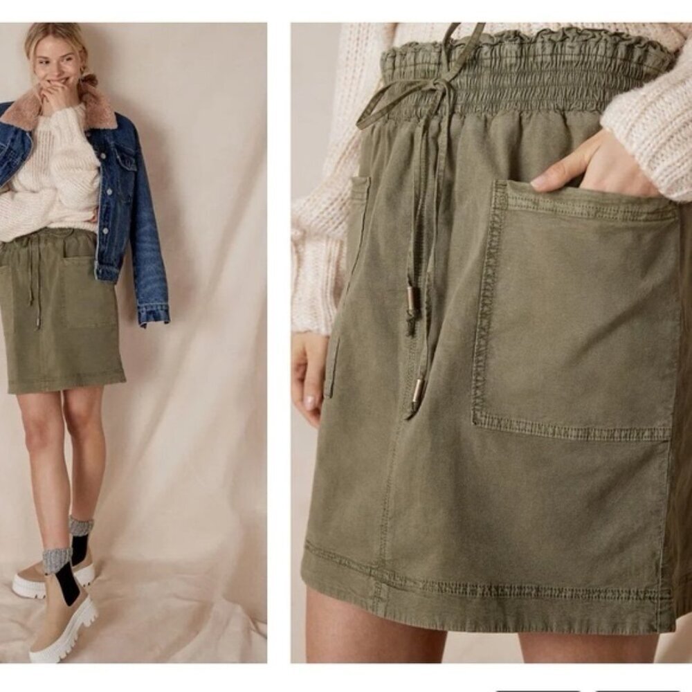 Anthropologie Olive Green Drawstring Mini Skirt